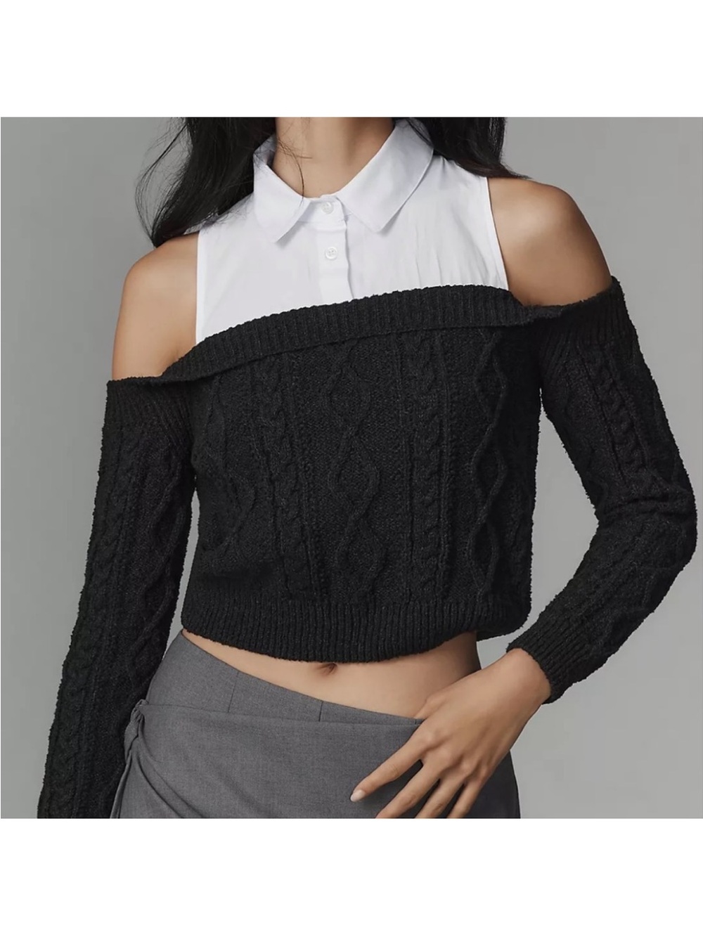 Anthropologie Maeve Twofer Cropped Off Shoulder Sweater